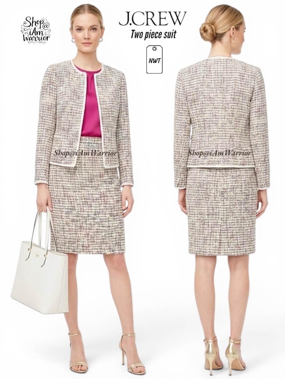 J.Crew NWT confetti fringe tweed collarless blazer + skirt set *shop@iamwarrior